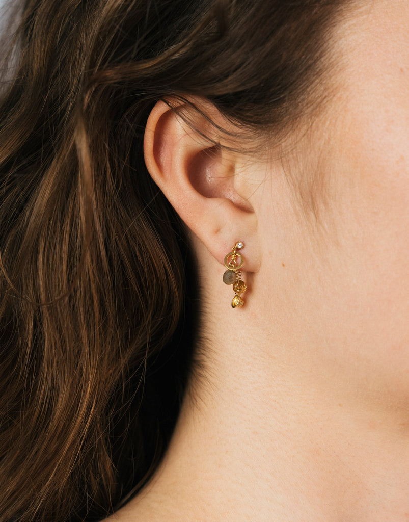 Linea Piccolo Golden Desert øreringe. Guld 18 K med briolettediamanter, citrin og brillanter. Dulong Fine Jewelry