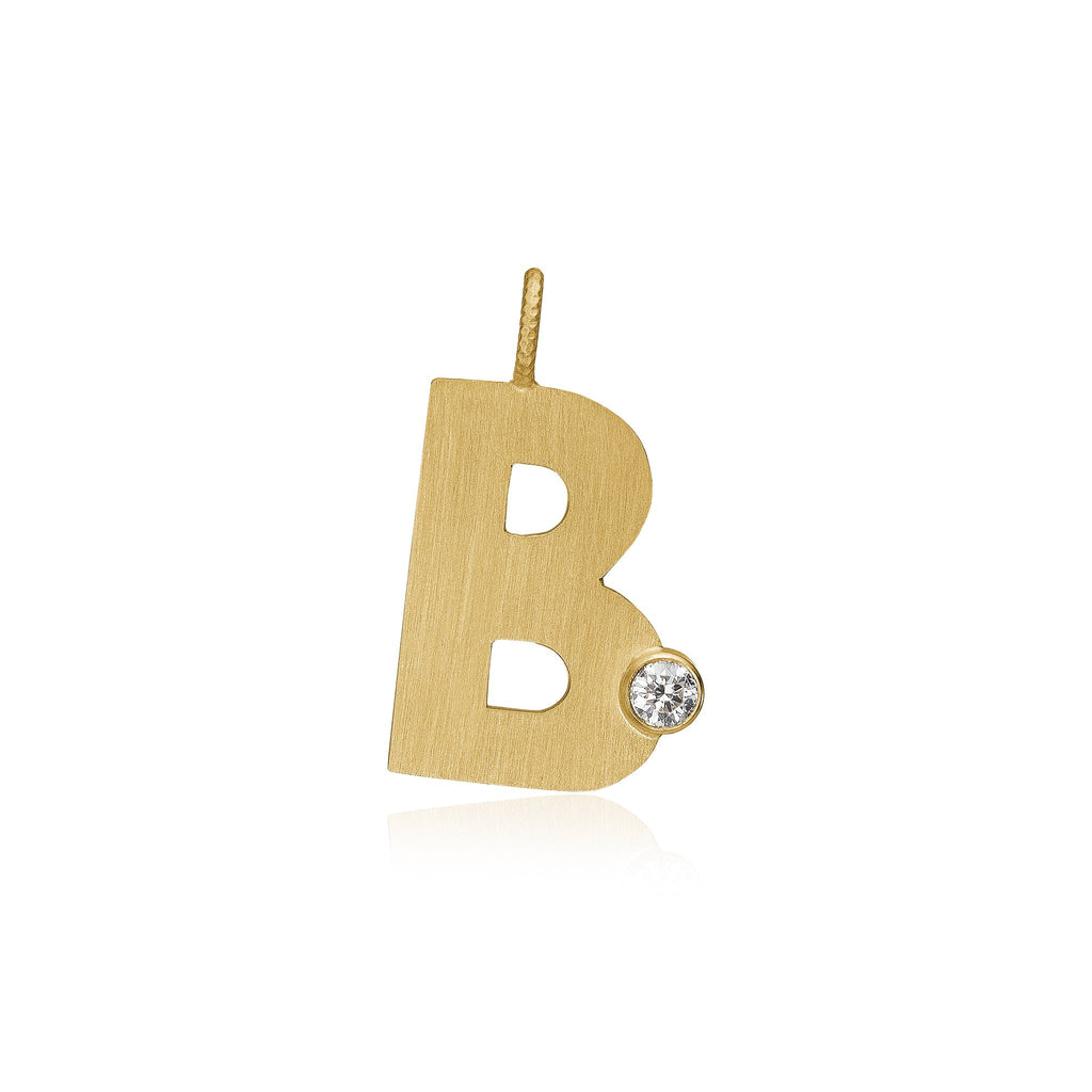 Letter B vedhæng. Bogstavvedhæng i guld 18 K med en brillant. Dulong Fine Jewelry