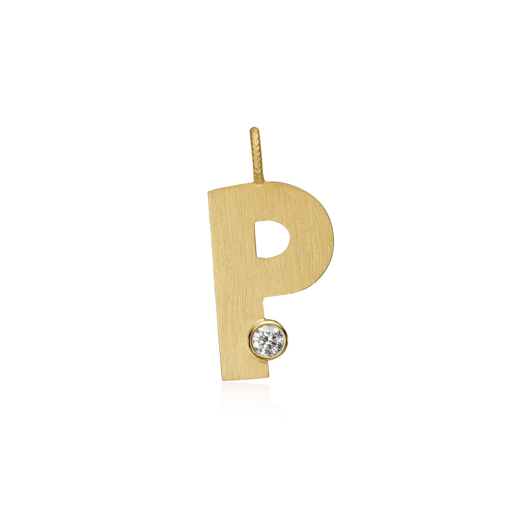 Letter P vedhæng. Bogstavvedhæng i guld 18 K med en brillant. Dulong Fine Jewelry