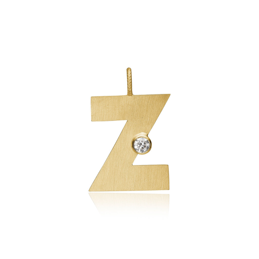 Letter Z vedhæng. Bogstavvedhæng i guld 18 K med en brillant. Dulong Fine Jewelry