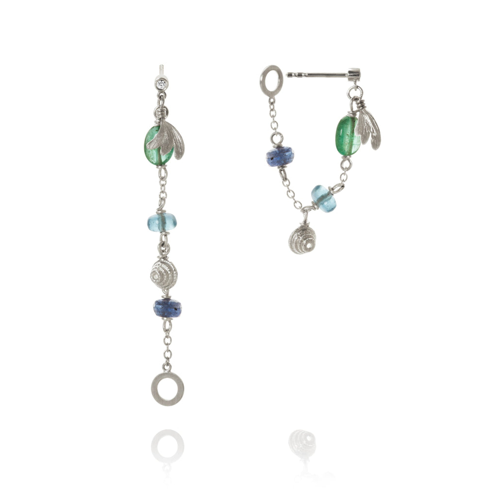 Piccolo Sea Breeze øreringe. Sølv med smaragd, akmarin, safir og brillanter. Dulong Fine Jewelry
