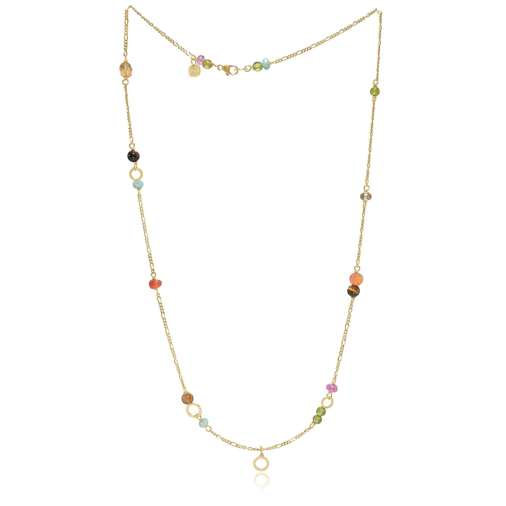 Piccolo Golden Dawn halskæde. Guld 18 K med Mogok-rubin, amazonit, tigerøje, karneol, vesuvian og citrin. Dulong Fine Jewelry