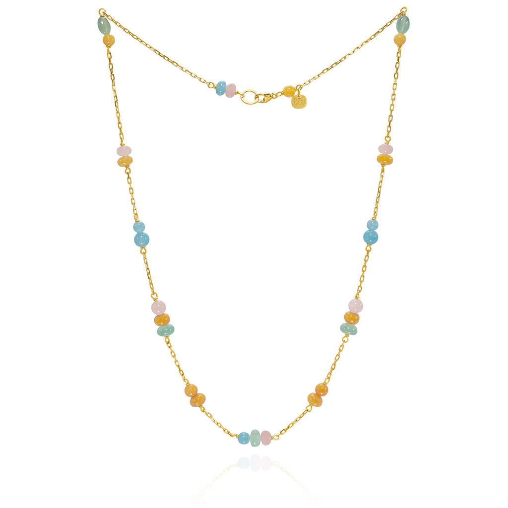 Piccolo Melrose halskæde, kort. Guld 18 K med farvede ædelsten. Dulong Fine Jewelry
