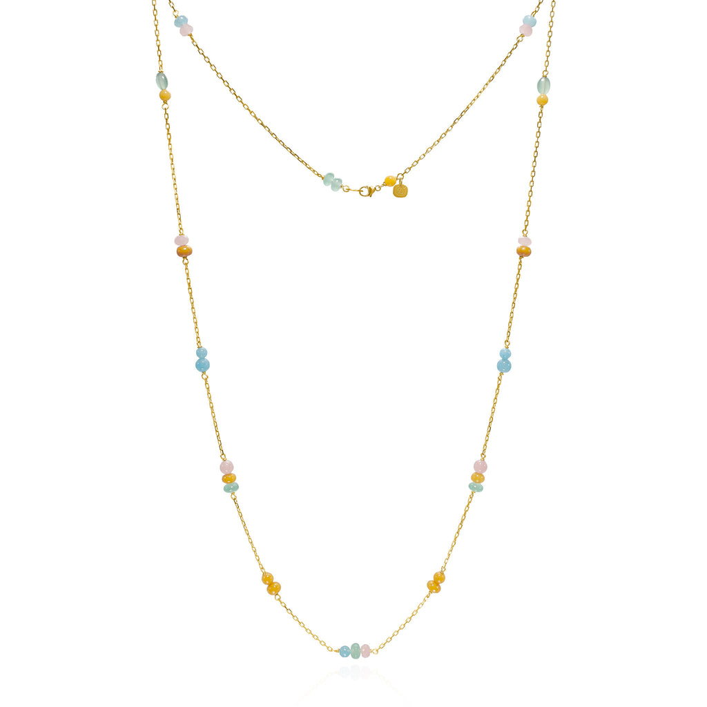 Piccolo Melrose halskæde, 74 cm. Guld 18 K med farvede ædelsten. Dulong Fine Jewelry
